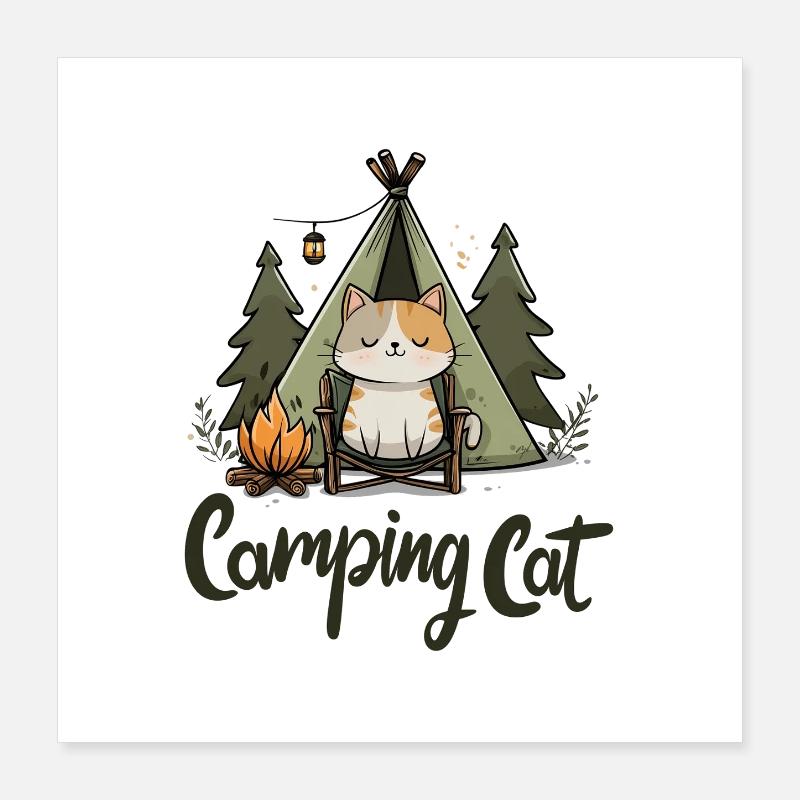 Cadeau de camping-campeur de chat qui dit Camping Cat Camping Poster 40 x 40 cm