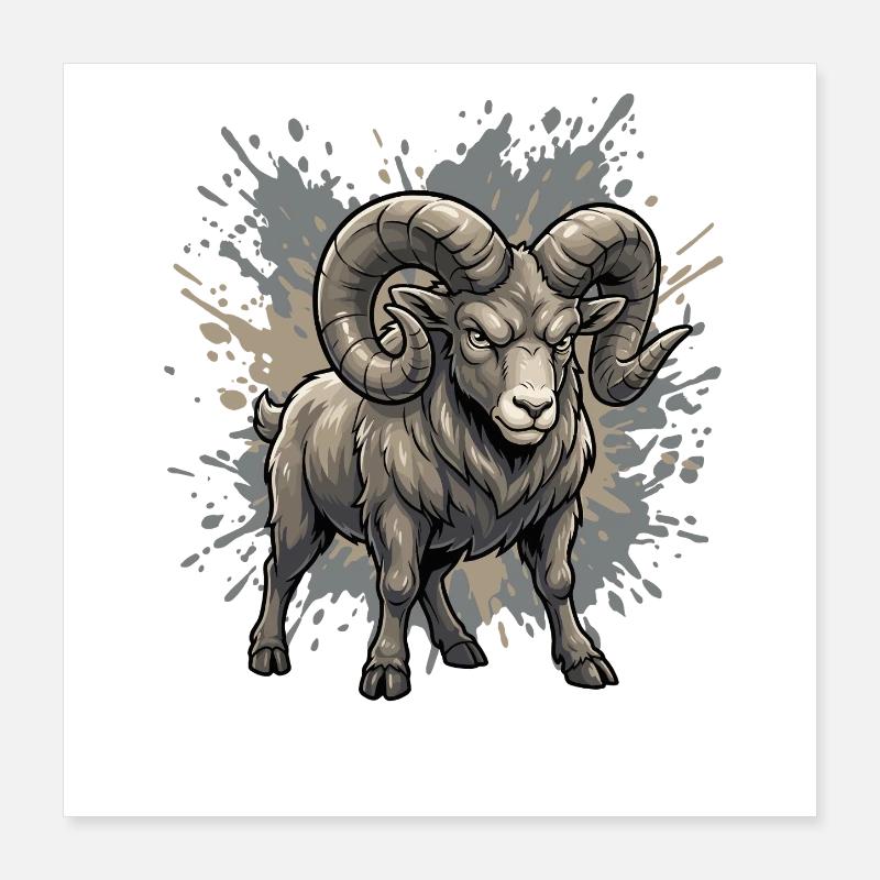 Puissance du Bélier en niveaux de gris Poster 40 x 40 cm