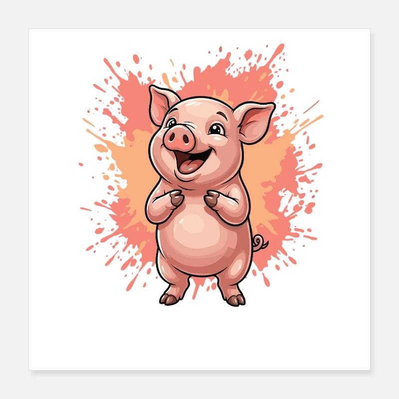 Lachendes Schwein mit Farbsplatter Poster 40x40 cm