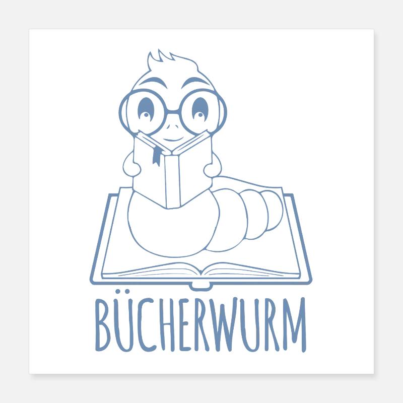 Bücherwurm Silhouette Minimalistisch Nerd Poster 40x40 cm