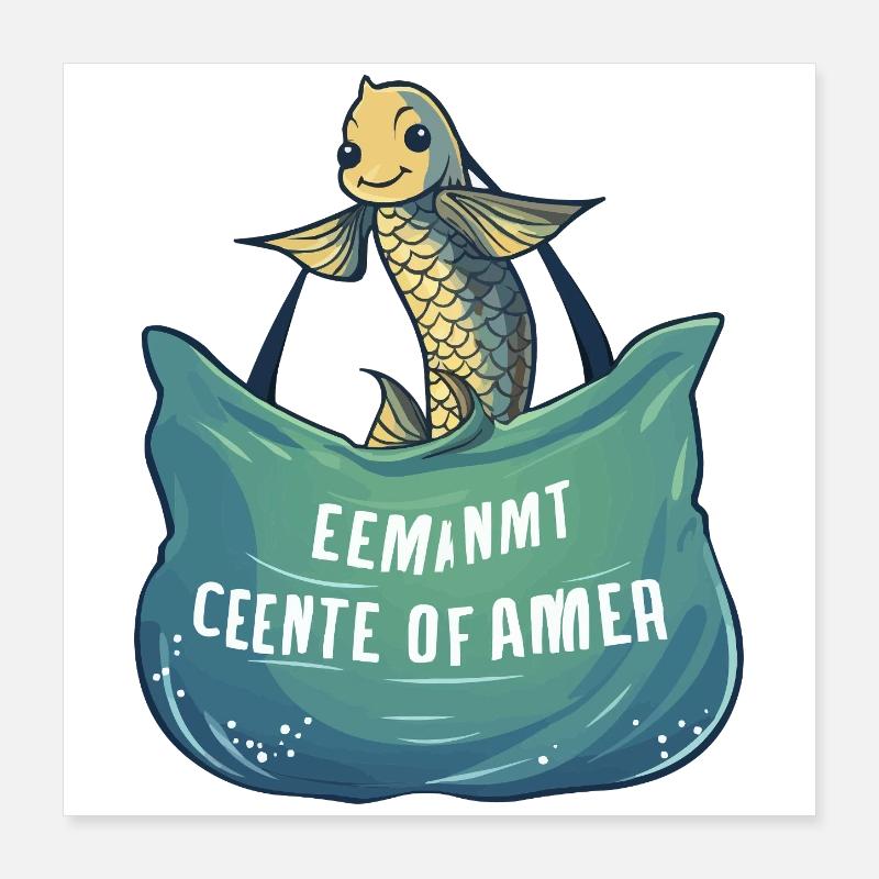Poisson de mer joyeux avec bannière de vagues Poster 40 x 40 cm
