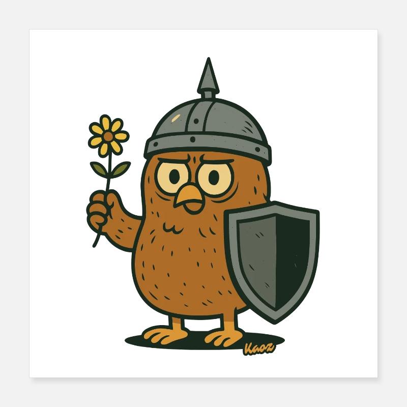Chevalier Hibou avec Fleur Poster 40 x 40 cm