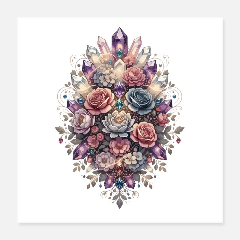 Crystal Blossoms Floral Mosaic Poster 16" x 16" (40x40 cm)