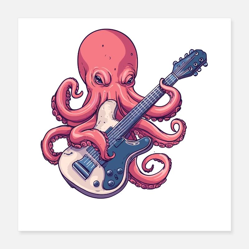 Octopus Guitar Rock Poster 16" x 16" (40x40 cm)