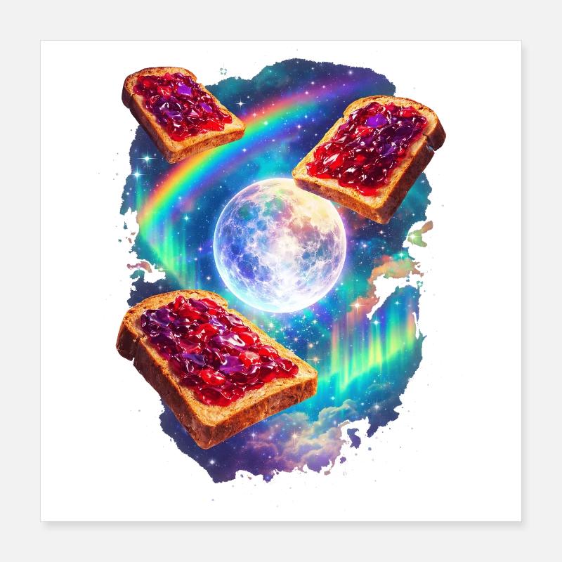 Toast spatial avec arc-en-ciel Poster 40 x 40 cm