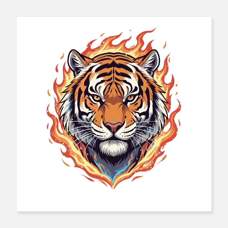 Flames Tiger Head Poster 16" x 16" (40x40 cm)