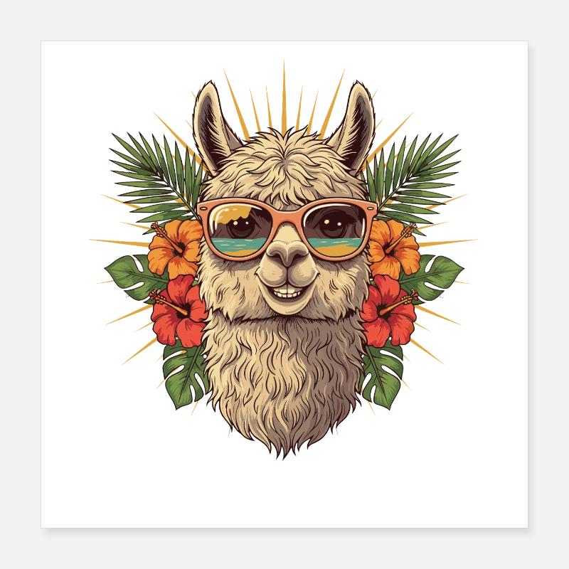Lama tropical avec lunettes de soleil Poster 40 x 40 cm
