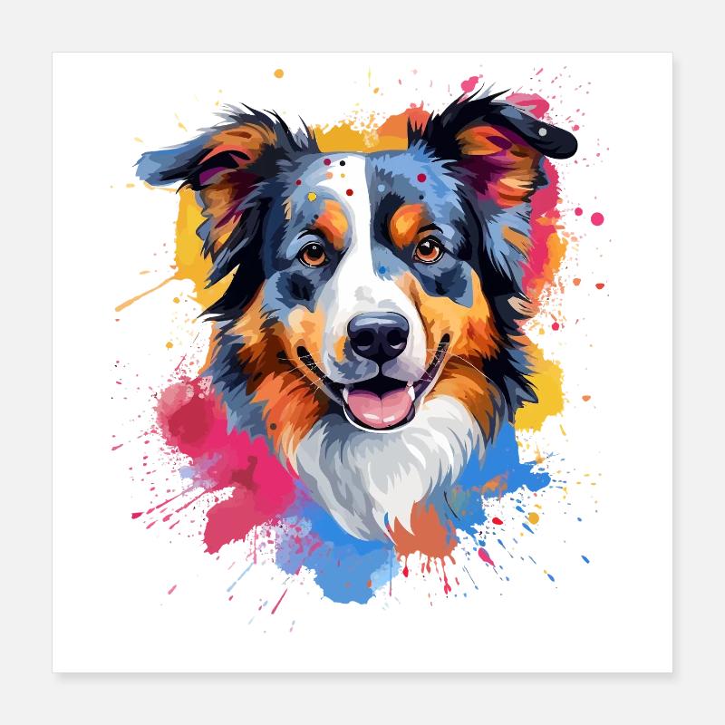 Art éclaboussuré de chien berger australien coloré Poster 40 x 40 cm