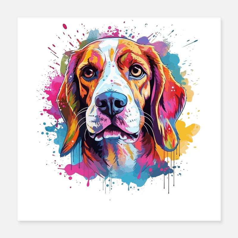 Farbenfroher Hunde-Splash-Art-Beagle Poster 40x40 cm
