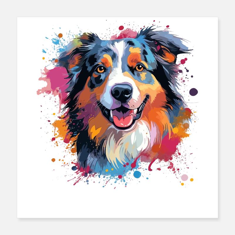 Australian Shepherd Bunte Hunde-Splash-Kunst Poster 40x40 cm