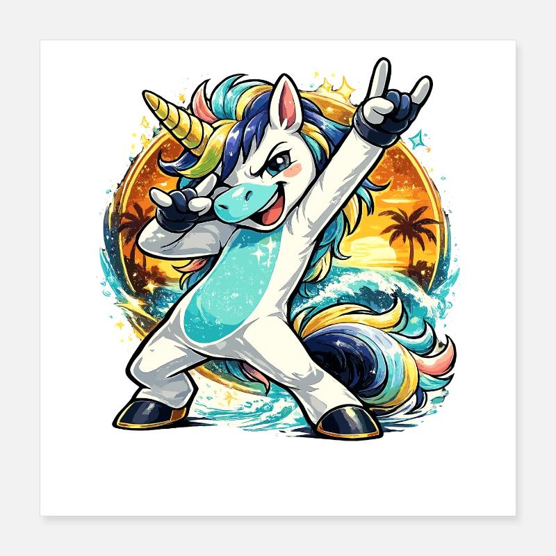 Licorne d’été dans le style du Sunset Beach Poster 40 x 40 cm