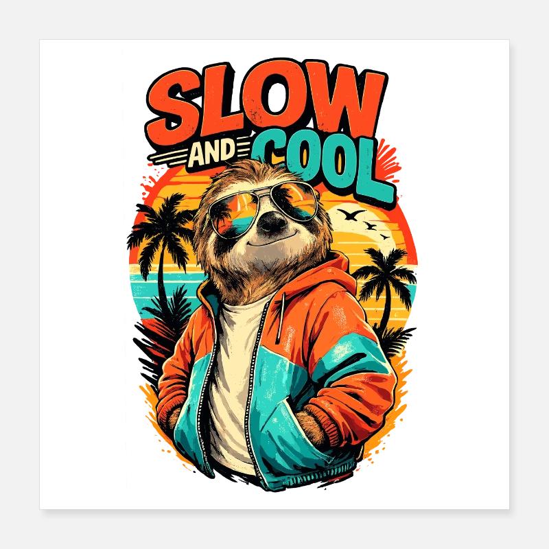 Slow and Cool Sloth Retro Sunset Style Poster 16" x 16" (40x40 cm)