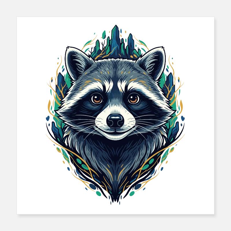 Graphique magique de la forêt de ratons laveurs Poster 40 x 40 cm