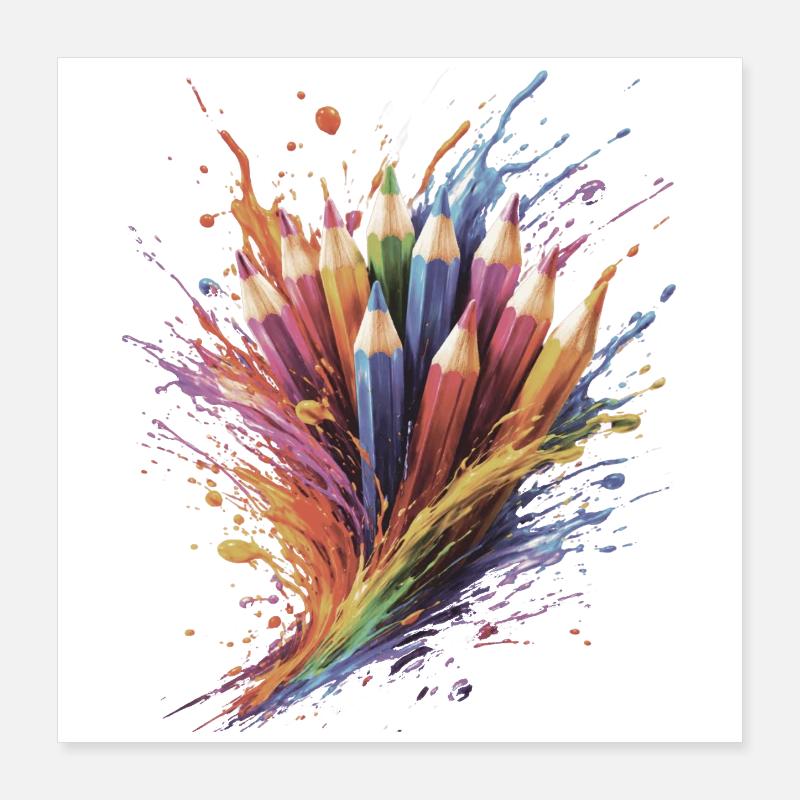 Colored Pencils - Creative Drawing Colorful Splash Poster 16" x 16" (40x40 cm)