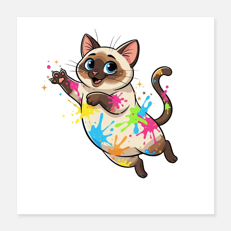 Bunte Farbklecks Katze Poster 40x40 cm