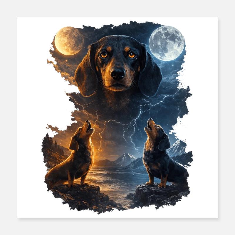 Hurlement de lune : Deux hurleurs de chiens Poster 40 x 40 cm