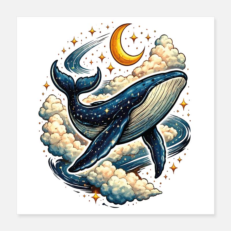 Baleine Céleste dans les Nuages Poster 40 x 40 cm