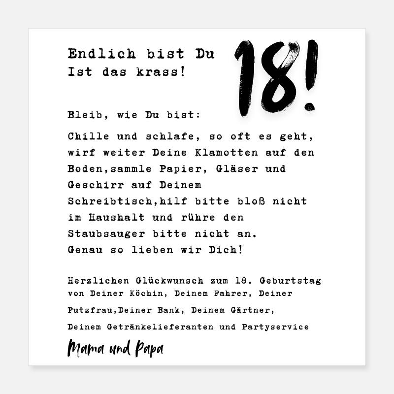 Endlich 18! 18. Geburtstag Geschenkidee  Poster 40x40 cm