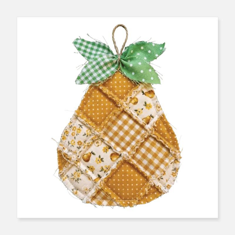 Faux Patchwork Pear Fruit Vintage-Quilt Poster 40x40 cm
