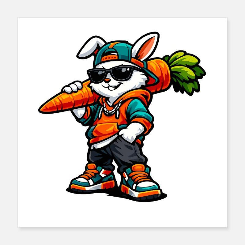 Funny Easter Bunny with Carrot Rabbit Poster 40x40 cm
