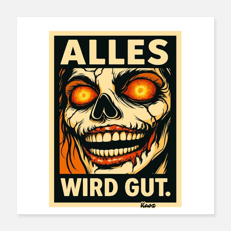 Alles Wird Gut Skull Portrait Poster 16" x 16" (40x40 cm)