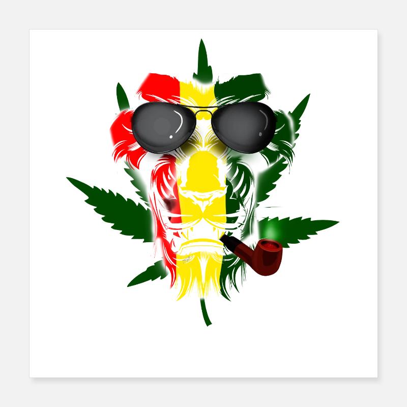 Rasta Lion Smoke Graphic Poster 40x40 cm