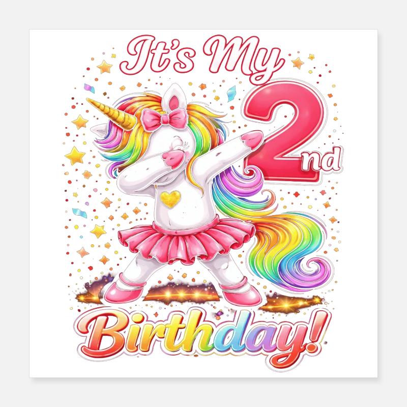 Unicorn Second Birthday Celebration Poster 16" x 16" (40x40 cm)