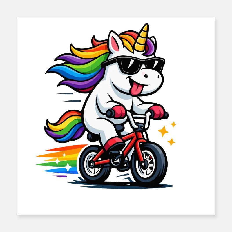Licorne cool sur vélo – Arc-en-ciel drôle Poster 40 x 40 cm