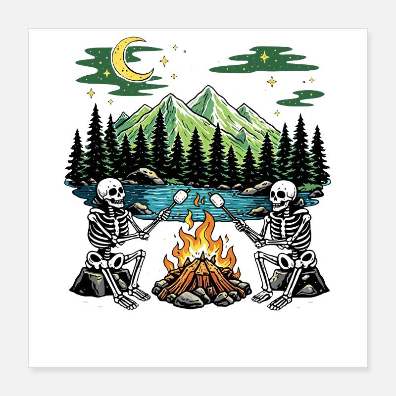 Skeleton Campfire Night Marshmallow Camping Camp Poster 40x40 cm