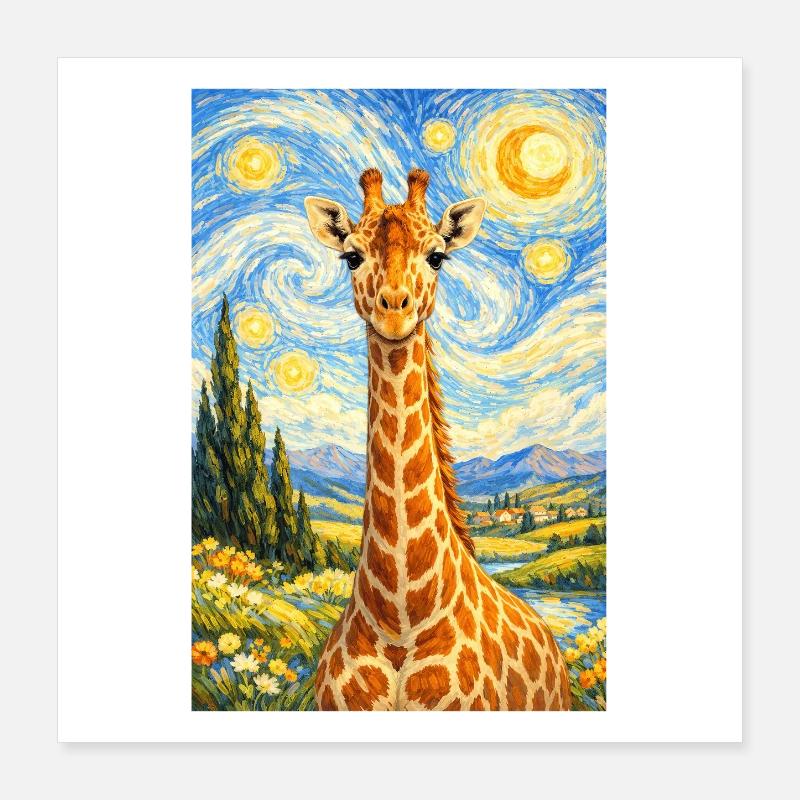 Giraffe im Sternennacht-Stil Poster 40x40 cm