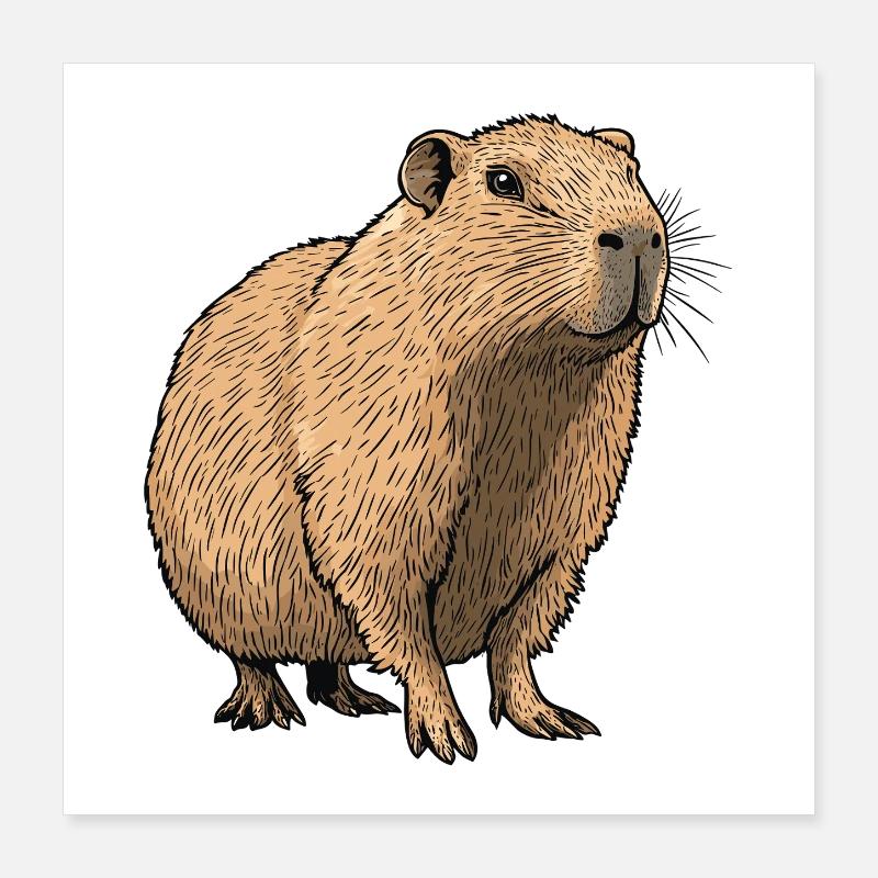 Illustration des tons de la nature sur le capybara Poster 40 x 40 cm