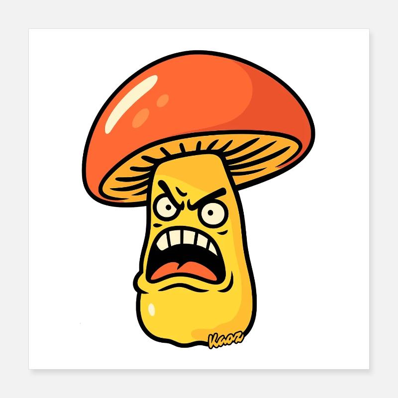 Angry Mushroom Cap Cartoon Poster 16" x 16" (40x40 cm)