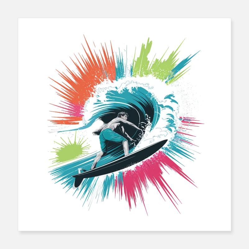 Bunter Surfer Wasserfarben Spritzer Graffiti Poster 40x40 cm