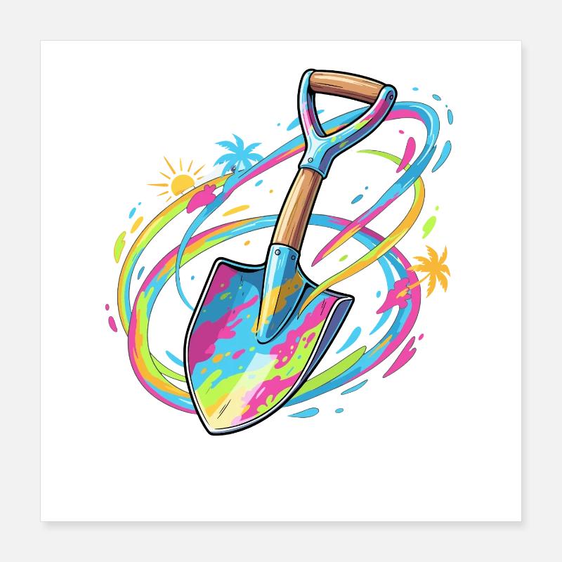 Color explosion garden shovel illustration Poster 16" x 16" (40x40 cm)