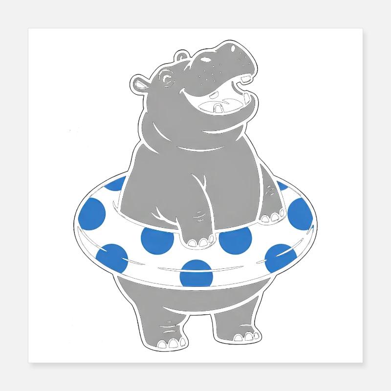 Hippopotamus with polka float ring Poster 16" x 16" (40x40 cm)