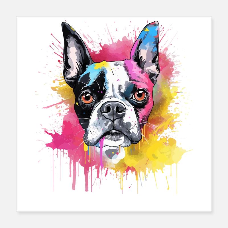 Boston Terrier Bunker Splash Art Hund Poster 40x40 cm