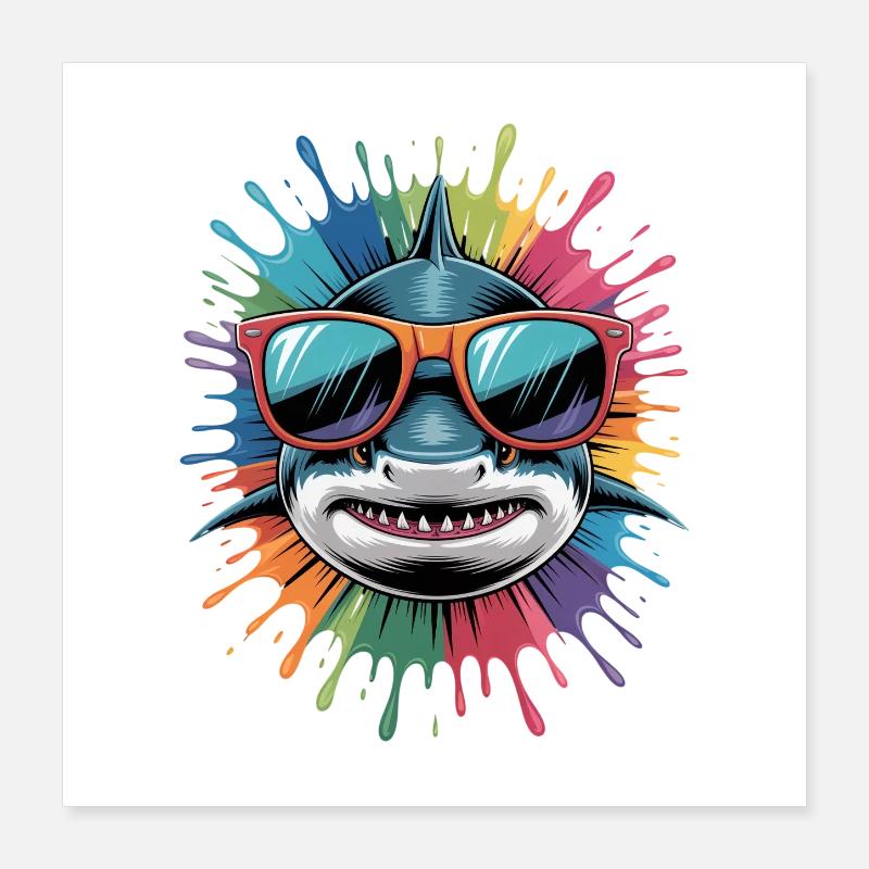 Bunter Hai Wasserfarben Spritzer Poster 40x40 cm