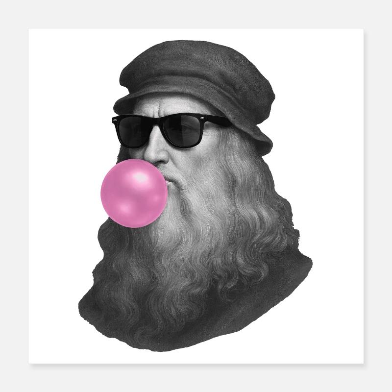 Leonardo Da Vinci with chewing gum and sunglasses Poster 16" x 16" (40x40 cm)