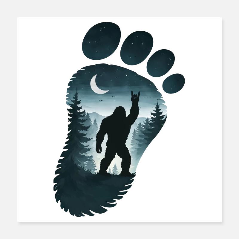 Bigfoot Rock Auf Schild Sasquatch Yeti Moon Poster 40x40 cm