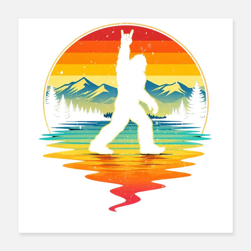Bigfoot Rock On Shield Sasquatch Yeti Rétro Poster 40 x 40 cm