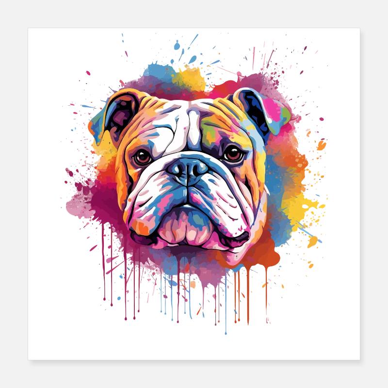Portrait éclaboussé du Bulldog Poster 40 x 40 cm