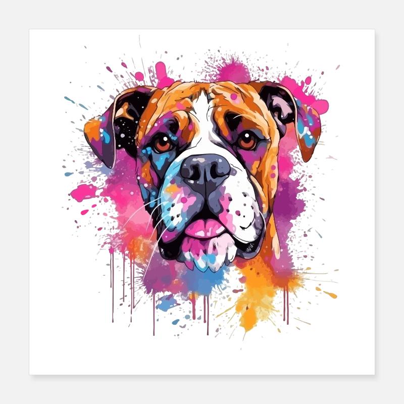 Portrait éclaboussé du chien boxer Poster 40 x 40 cm