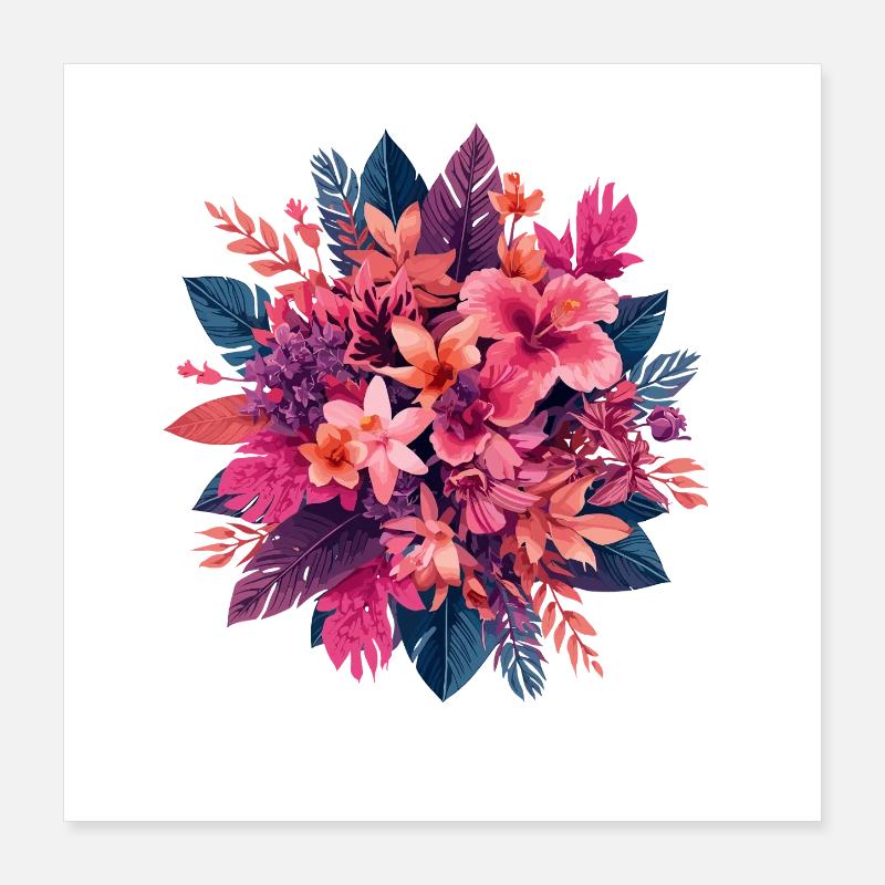 Bouquet de fleurs roses – Palette de couleurs tropicales Poster 40 x 40 cm