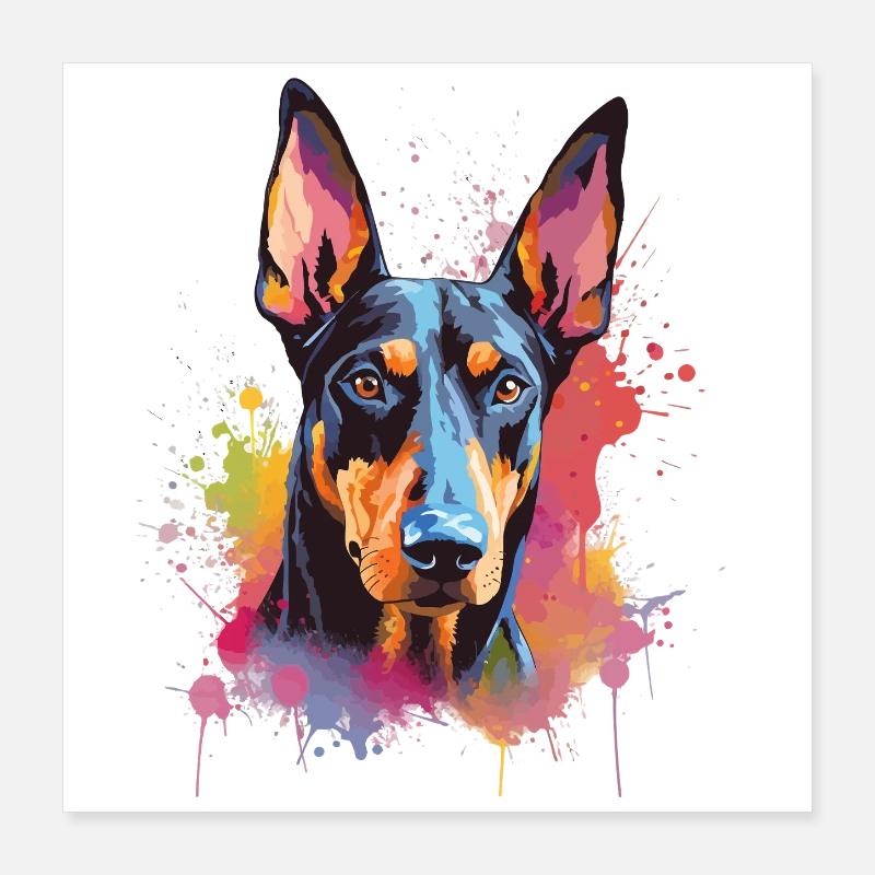 Art éclaboussuré de Doberman Pinscher Dog Coloré Poster 40 x 40 cm
