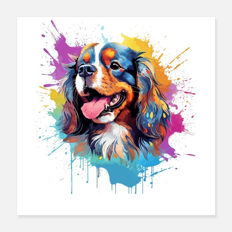 Cavalier King Charles Spaniel Splash Color Poster 40x40 cm