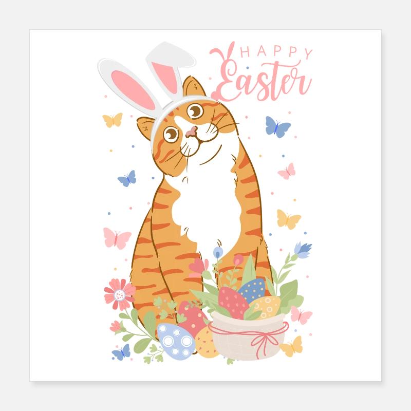 Pastel Easter Bunny with Floral Eggs Poster 16" x 16" (40x40 cm)