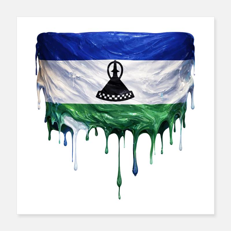 Lesotho Flag in Drop Art Poster 16" x 16" (40x40 cm)