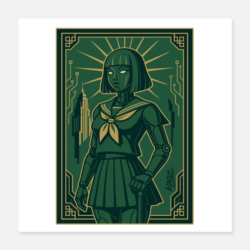 Cyber Deco Android Green Sentinel Poster 16" x 16" (40x40 cm)