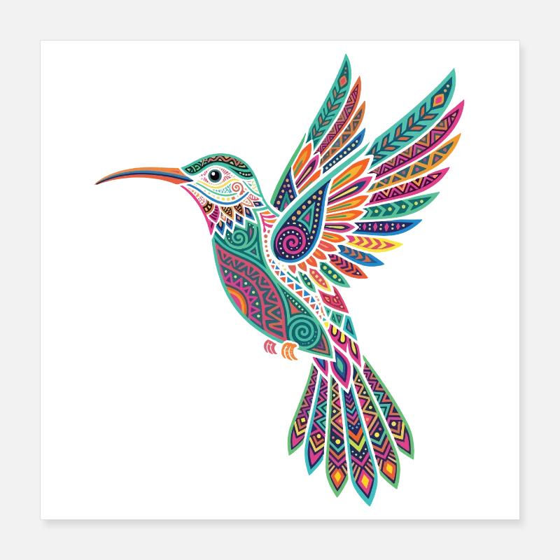 Alebrije Hummingbird Mexican Folk Poster 16" x 16" (40x40 cm)