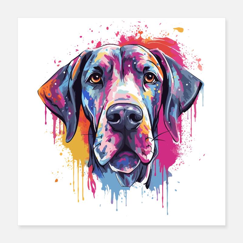 Colorful Dog Splash Art Great Dane Poster 16" x 16" (40x40 cm)